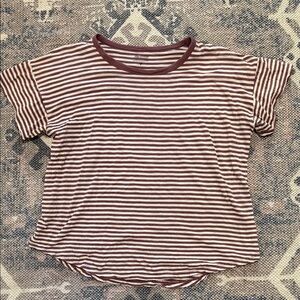 Madewell Maroon and White Striped Tee large
